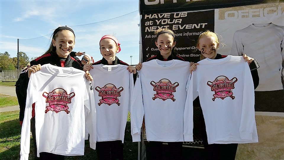 Syd Bednoski, Maddie Milne, Alyssa Petrarca and Allie Molthen show their support at the Madison Small softball tournament. Photo by Christina Milne.